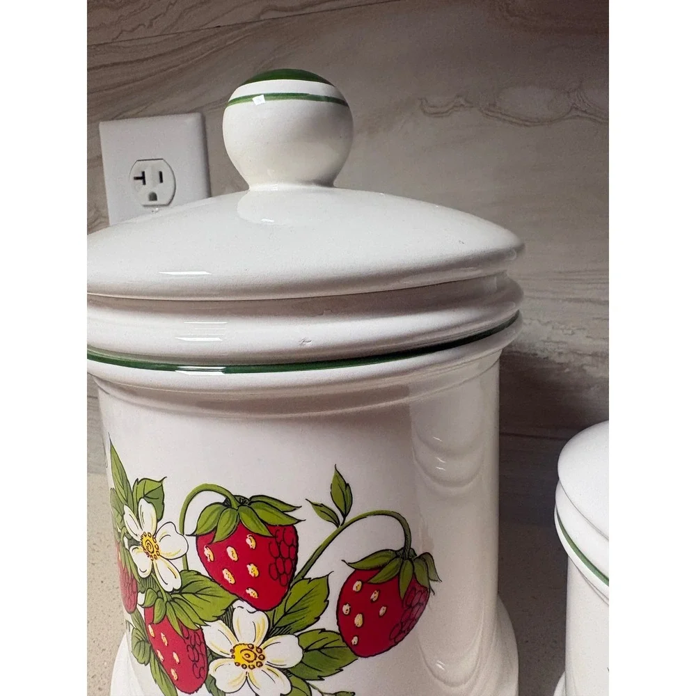 Vintage Strawberry Ceramic Canister Set 2 Piece Made in Japan Cottagecore farm